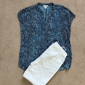 Carolina Belle Navy and White Speckled Blouse